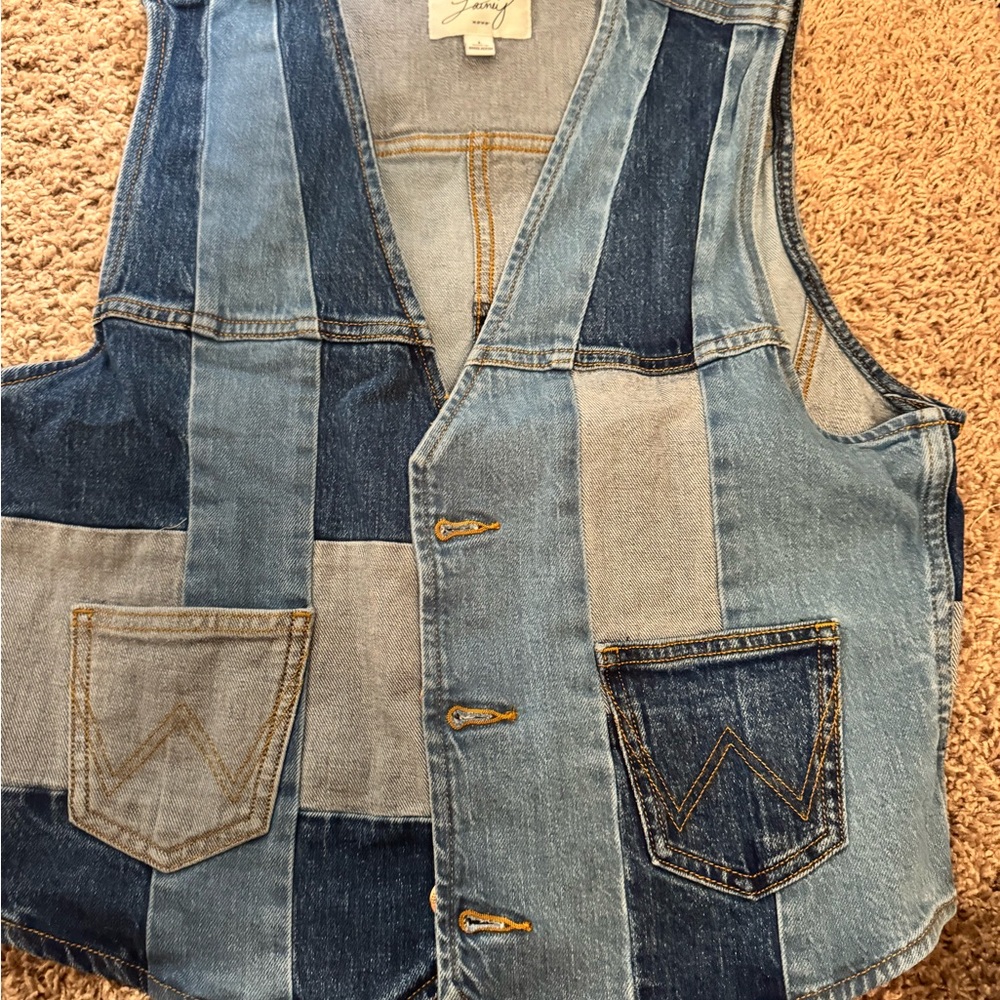 Wrangler Blue Denim Lainey Wilson Patchwork Vest